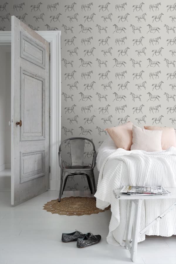ESTAhome tapet pennteckning hästar mörkbeige 53 cm x 10,05 m