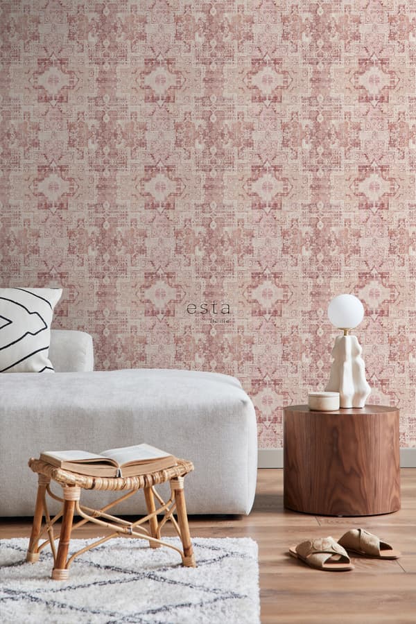 ESTAhome tapet orientalsk kelim kludetæppe terracotta pink 53 cm x 10,05 m