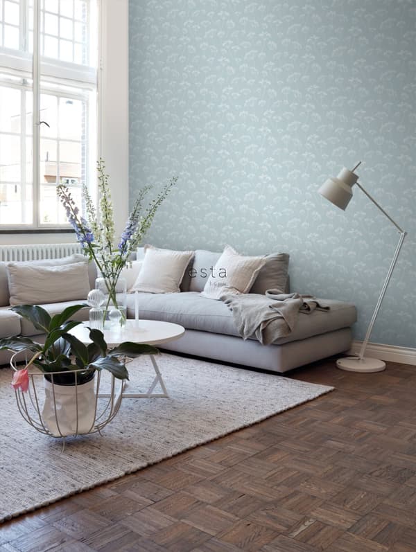 ESTAhome tapet blomflock ljusblått och vitt 0,53 x 10,05 m