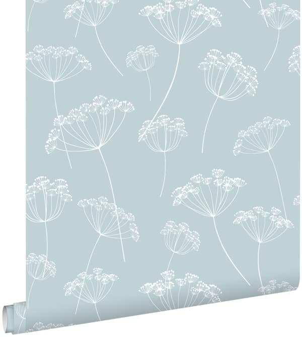 ESTAhome tapet blomflock ljusblått och vitt 0,53 x 10,05 m