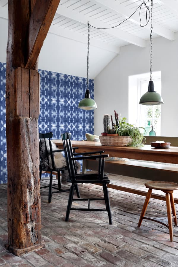 ESTAhome tapet shibori batik-mönster indigoblått 53 cm x 10,05 m