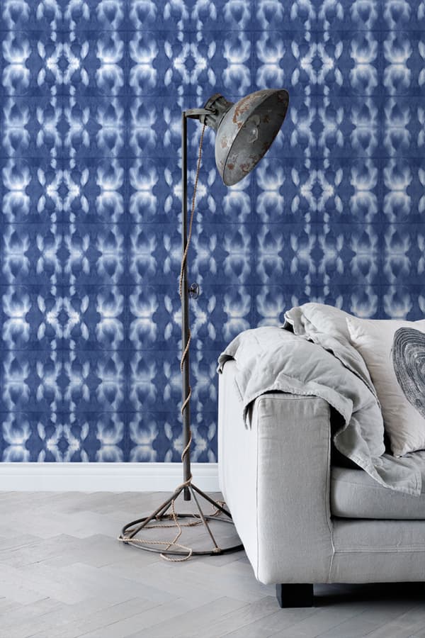 ESTAhome tapet shibori batik-mönster indigoblått 53 cm x 10,05 m