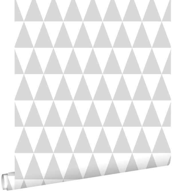 ESTAhome tapet grafiske geometriske trekanter varmt lysegråt og mathvidt 53 cm x 10,05 m