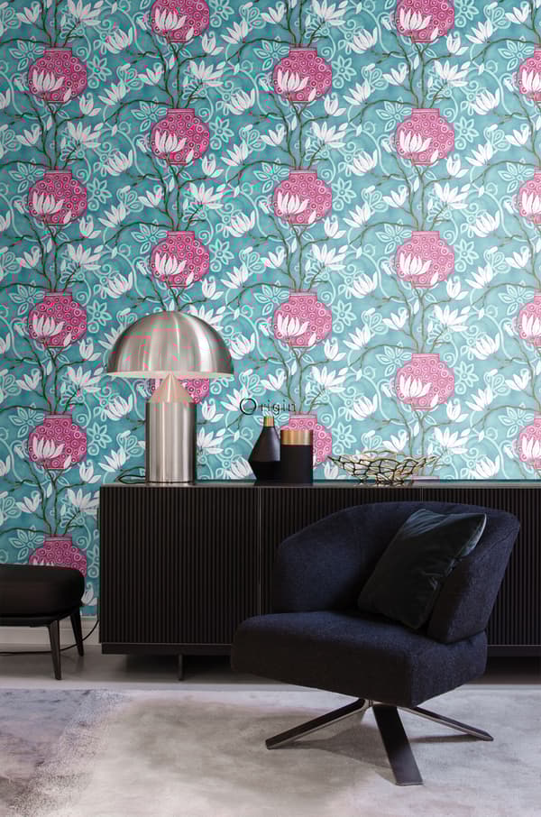 Origin Wallcoverings tapet magnolia turkost och rosa 53 cm x 10,05 m