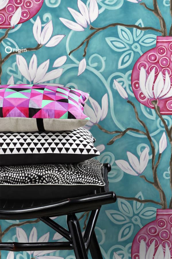 Origin Wallcoverings tapet magnolia turkost och rosa 53 cm x 10,05 m