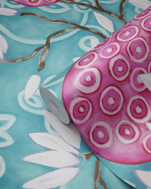 Origin Wallcoverings tapet magnolia turkost och rosa 53 cm x 10,05 m