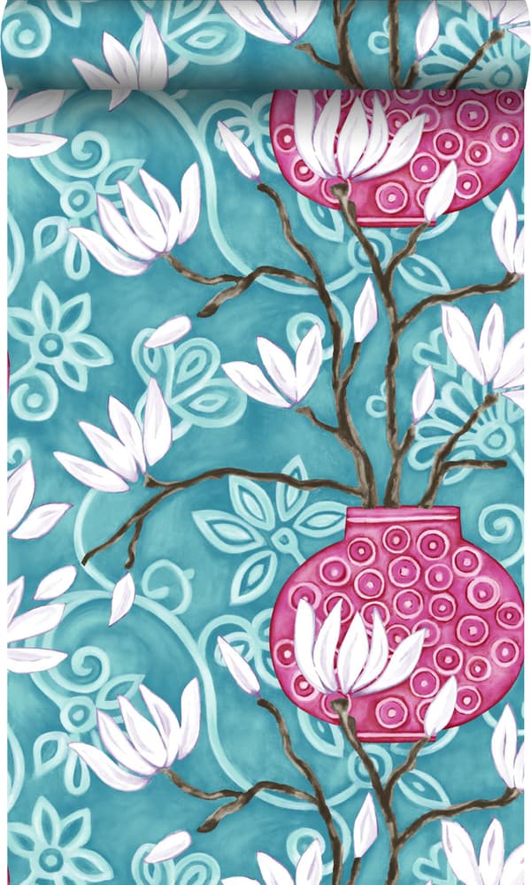 Origin Wallcoverings tapet magnolia turkost och rosa 53 cm x 10,05 m