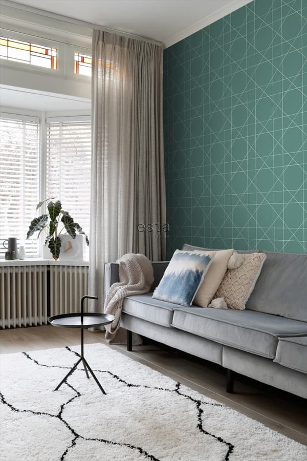 ESTAhome tapet grafiska linjer grånat havsgrönt 0,53 x 10,05 m