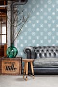 Miniatyrbild 6 av 8: ESTAhome tapet skolemblem ljust vintageblått 53 cm x 10,05 m