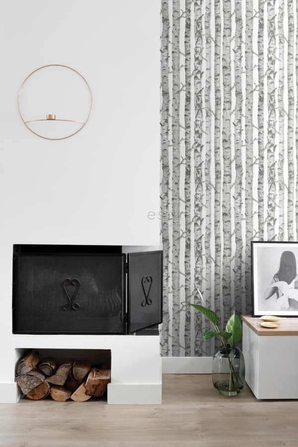 ESTAhome tapet björkstammar varm ljusgrått 53 cm x 10,05 m