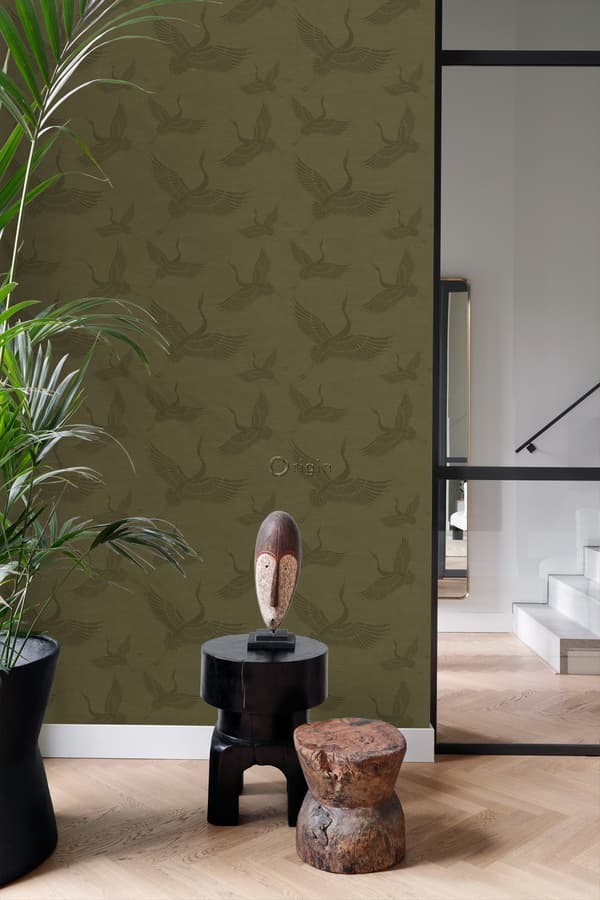 Origin Wallcoverings tapet kranfåglar ockra 0,53 x 10,05 m
