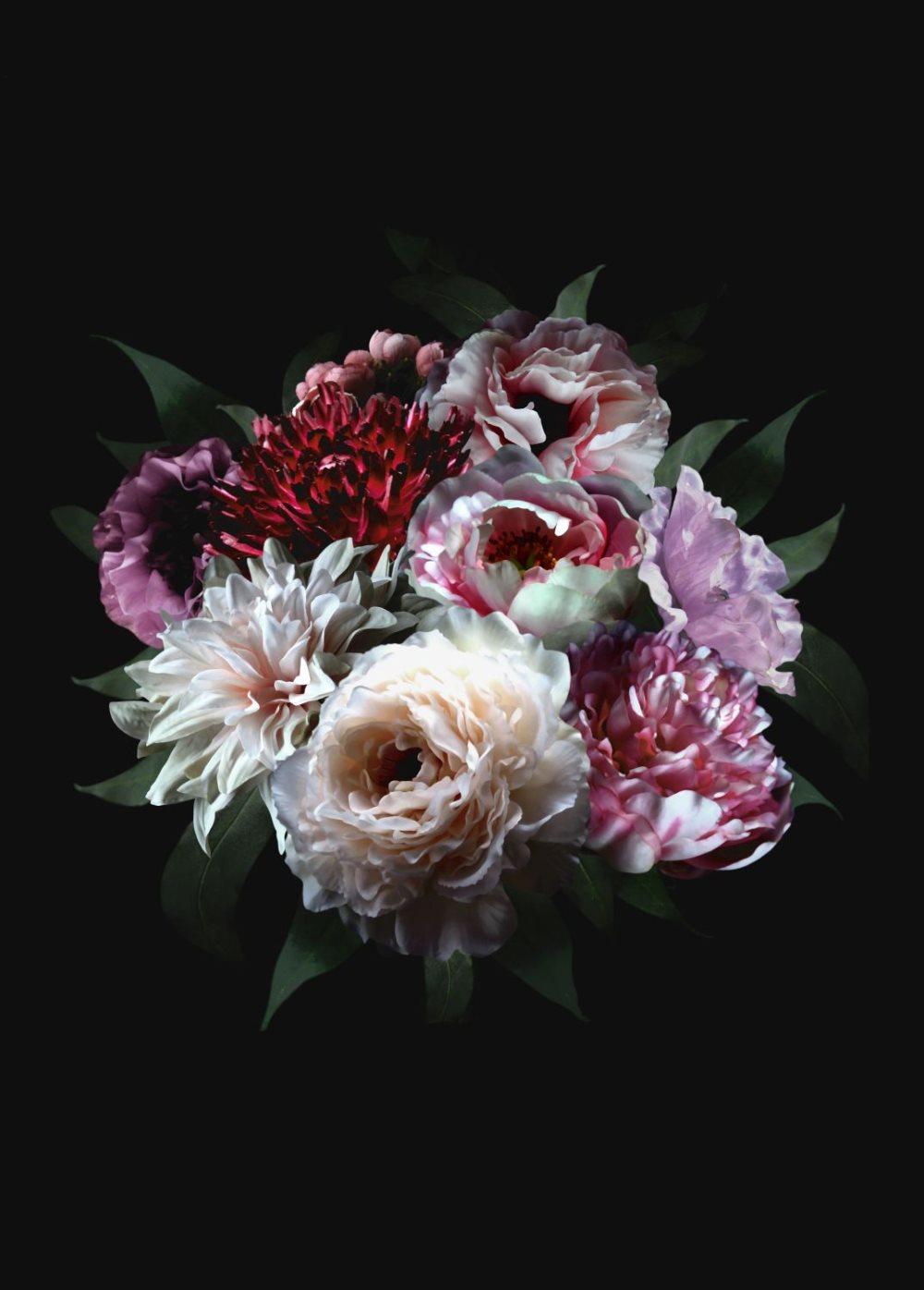 ESTAhome fototapet stilleben med blommor mångfärgat på svart - 158944 - 2 x 2,79 m