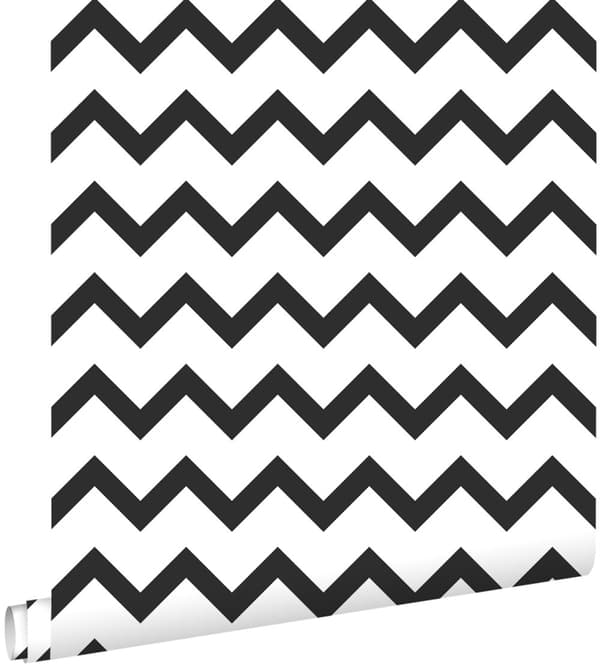 ESTAhome tapet zig-zag-motiv sort og hvidt 0,53 x 10,05 m