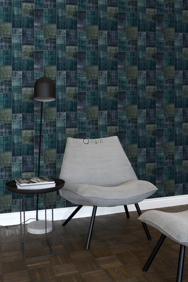 Origin Wallcoverings tapet kelim-kludetæppe smaragdgrønt 53 cm x 10,05 m