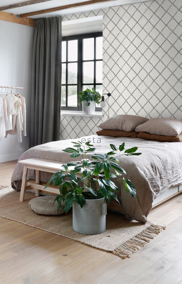 ESTAhome tapet orientalsk berbertæppe sort og mathvidt 53 cm x 10,05 m