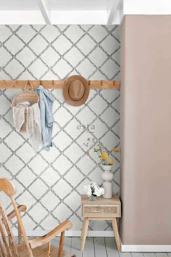ESTAhome tapet orientalsk berbertæppe sort og mathvidt 53 cm x 10,05 m