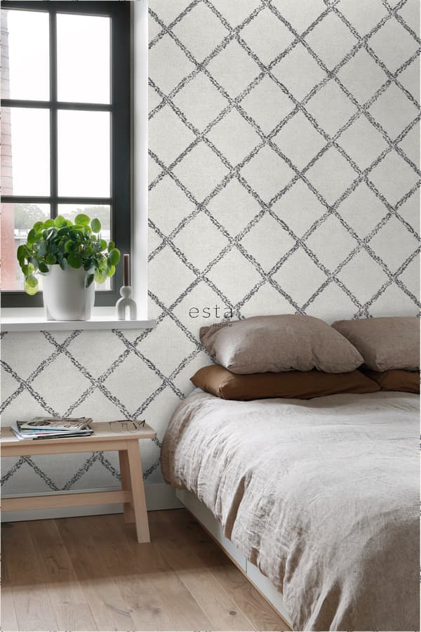 ESTAhome tapet orientalsk berbertæppe sort og mathvidt 53 cm x 10,05 m