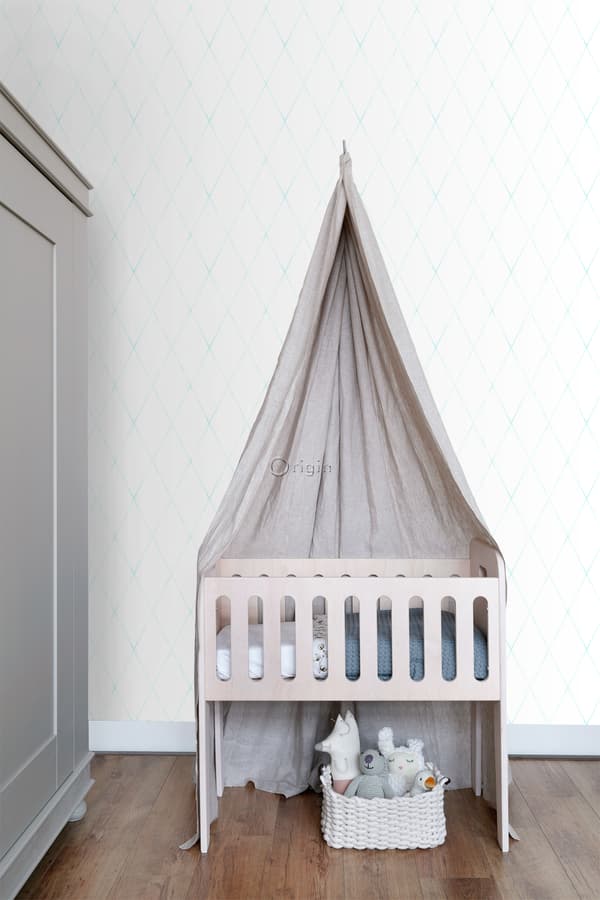 Origin Wallcoverings tapet rombmotiv matt vitt och mintgrönt 53 cm x 10,05 m