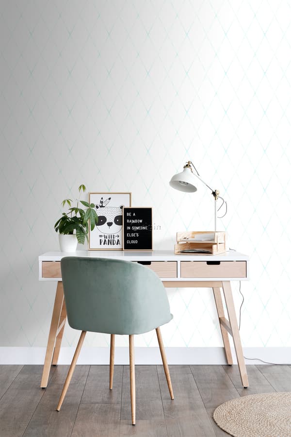 Origin Wallcoverings tapet rombmotiv matt vitt och mintgrönt 53 cm x 10,05 m