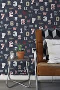 Miniatyrbild 7 av 8: ESTAhome tapet siffror & bokstäver mörkblått 53 cm x 10,05 m