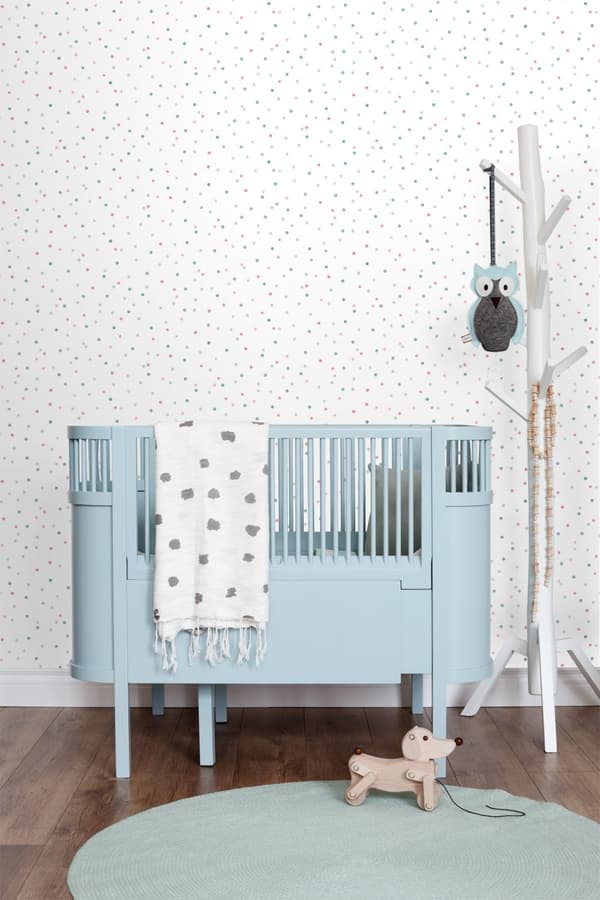 ESTAhome tapet prickar rosa, mintgrönt och vintage gråblått 0,53 x 10,05 m