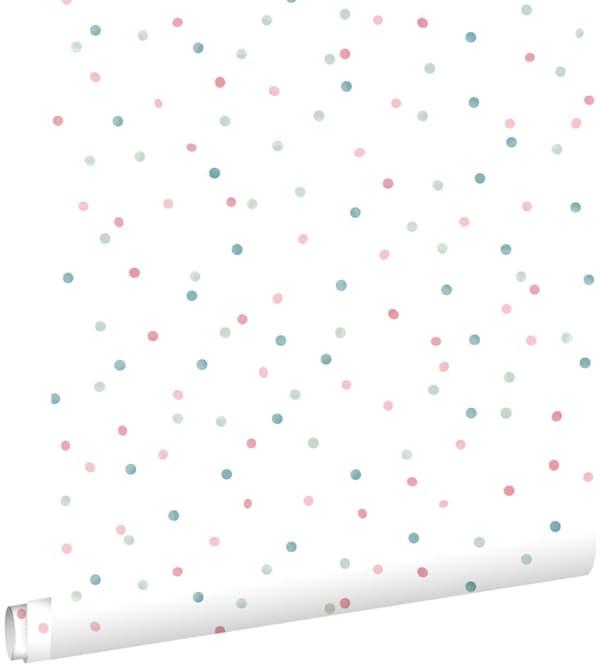 ESTAhome tapet prickar rosa, mintgrönt och vintage gråblått 0,53 x 10,05 m