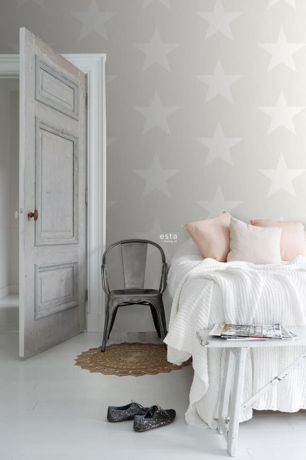 ESTAhome tapet stjerner på jeansstof beige 0,53 x 10,05 m
