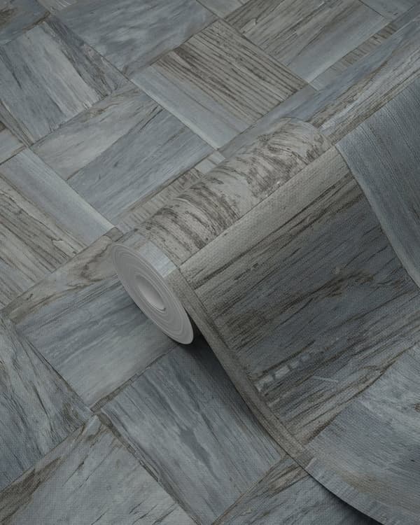 Origin Wallcoverings tapet firkantede stykker af træstumper bleggråt 53 cm x 10,05 m