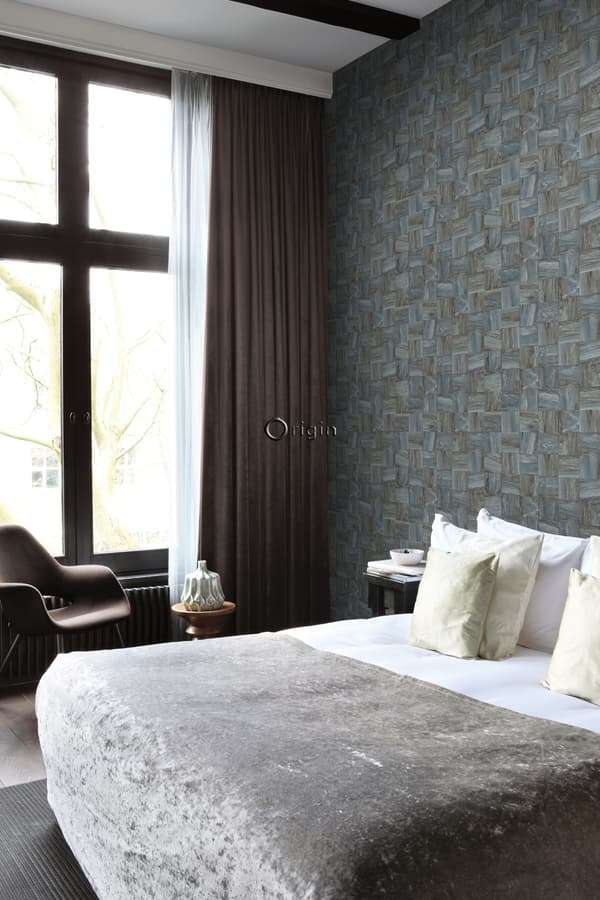 Origin Wallcoverings tapet firkantede stykker af træstumper bleggråt 53 cm x 10,05 m