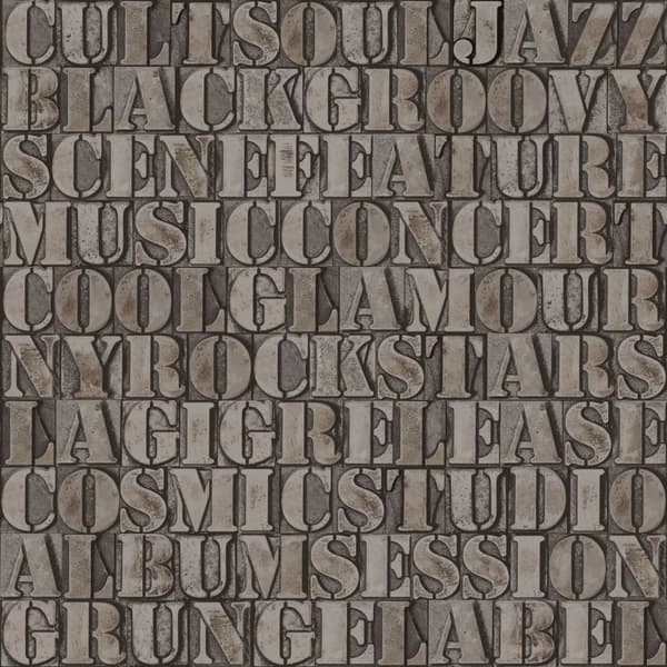 Origin Wallcoverings tapet gamla metalltryckta bokstäver rostbrunt 53 cm x 10,05 m