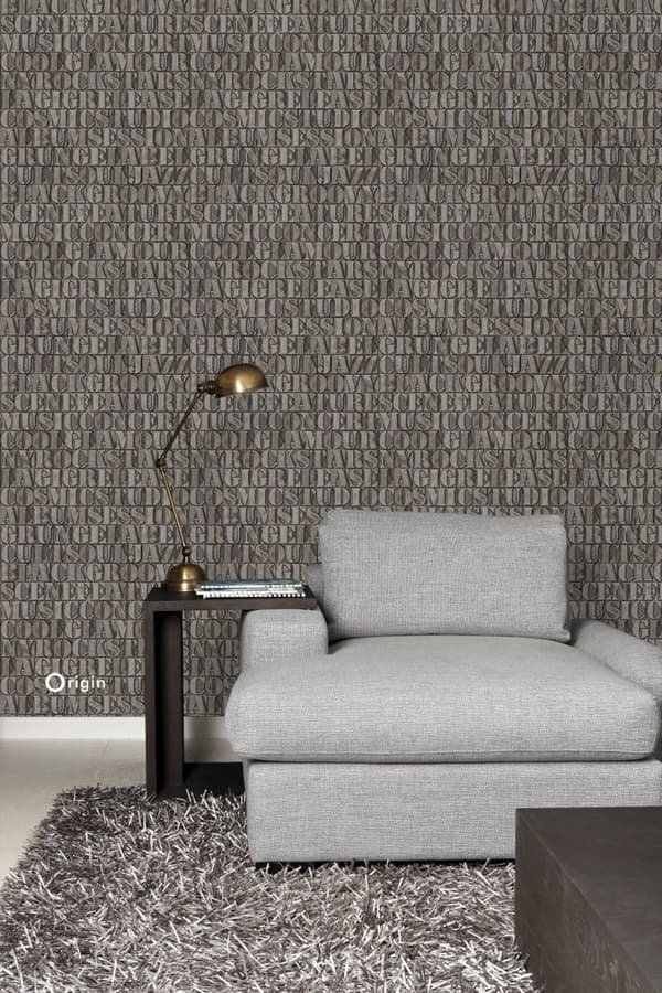 Origin Wallcoverings tapet gamla metalltryckta bokstäver rostbrunt 53 cm x 10,05 m