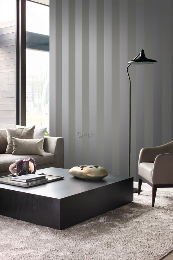 Origin Wallcoverings tapet striber gråt og skinnende sølv 53 cm x 10,05 m