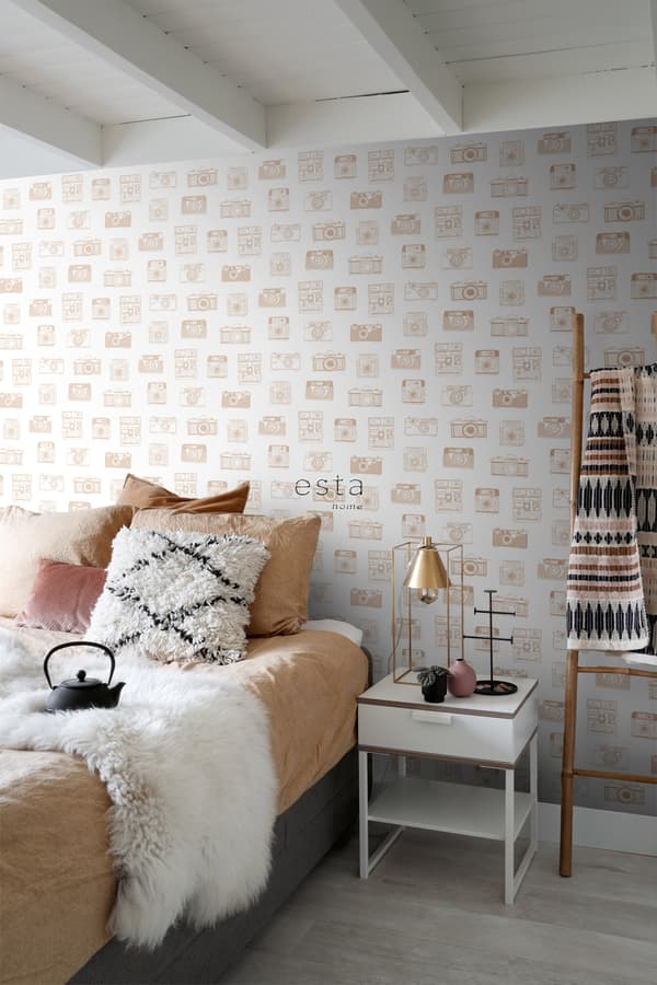 ESTAhome tapet instant kameraer skinnende kobberbrunt 0,53 x 10,05 m