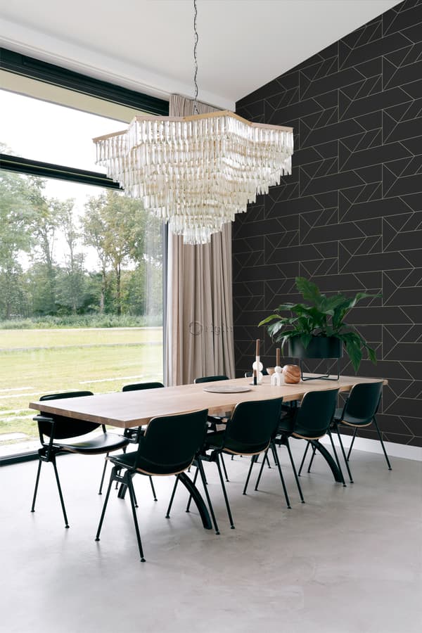 Origin Wallcoverings tapet grafiska linjer svart och guld 0,53 x 10,05 m