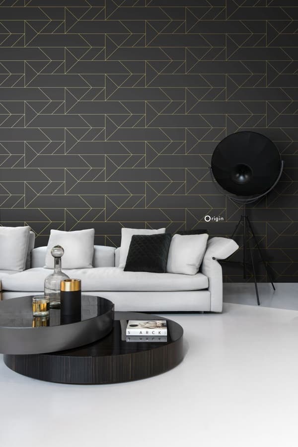 Origin Wallcoverings tapet grafiska linjer svart och guld 0,53 x 10,05 m