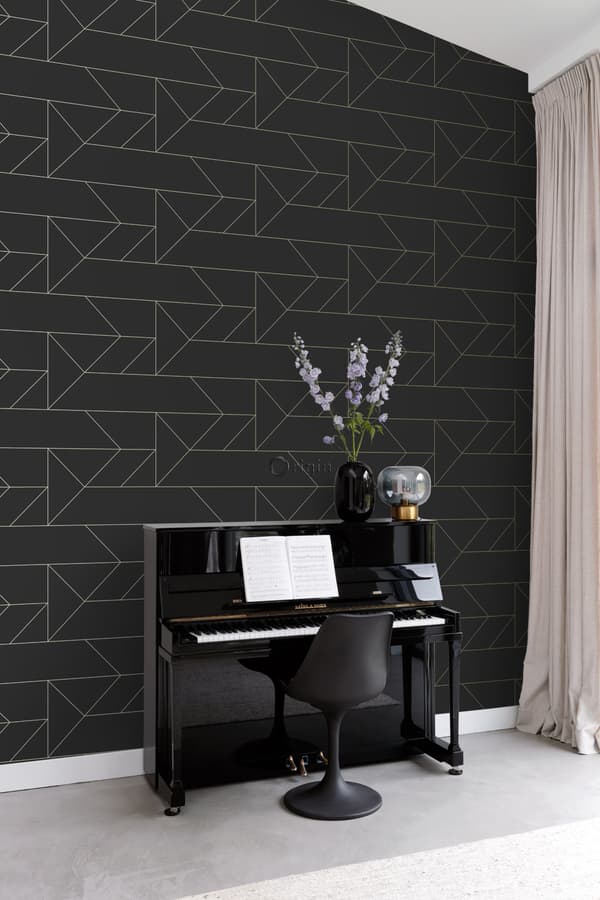 Origin Wallcoverings tapet grafiska linjer svart och guld 0,53 x 10,05 m