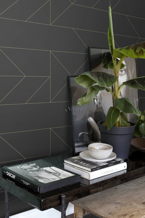 Origin Wallcoverings tapet grafiska linjer svart och guld 0,53 x 10,05 m