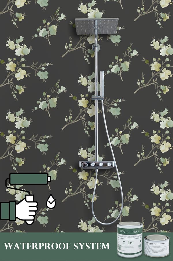 ESTAhome tapet kirsebærblomster grønt, okkergult og sort 0,53 x 10,05 m