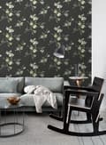 Miniatyrbillede 7 af 7: ESTAhome tapet kirsebærblomster grønt, okkergult og sort 0,53 x 10,05 m