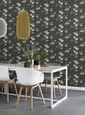 Miniatyrbillede 2 af 7: ESTAhome tapet kirsebærblomster grønt, okkergult og sort 0,53 x 10,05 m