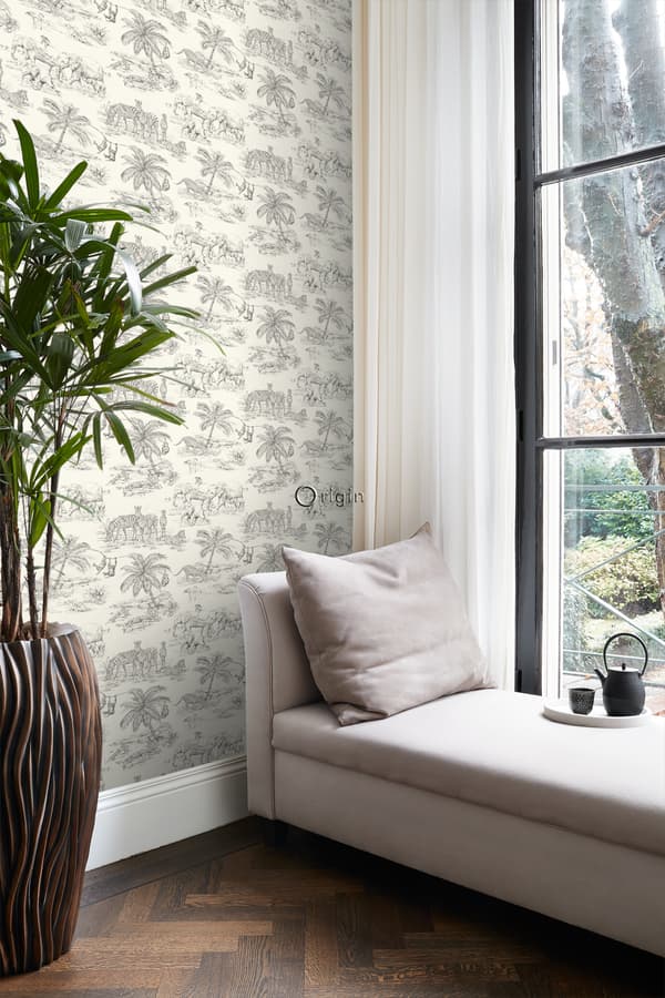 Origin Wallcoverings tapet djungel benvitt och grått - 347442 - 53 cm x 10,05 m