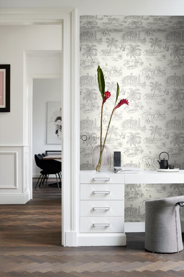 Origin Wallcoverings tapet djungel benvitt och grått - 347442 - 53 cm x 10,05 m