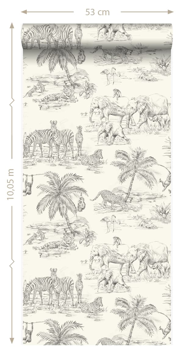 Origin Wallcoverings tapet djungel benvitt och grått - 347442 - 53 cm x 10,05 m