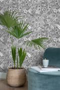 Miniatyrbillede 4 af 8: ESTAhome tapet blomstertegning sort og hvidt 53 cm x 10,05 m