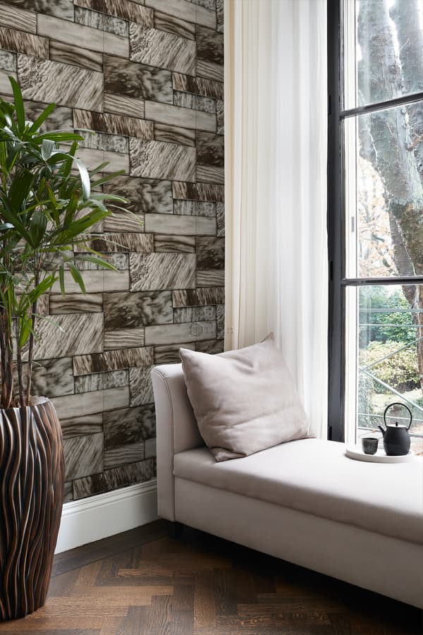 Origin Wallcoverings tapet væg af marmorfliser i forskellige størrelser brunt 53 cm x 10,05 m