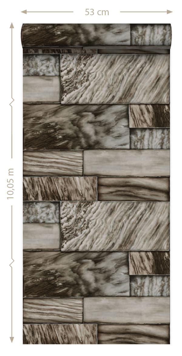 Origin Wallcoverings tapet væg af marmorfliser i forskellige størrelser brunt 53 cm x 10,05 m