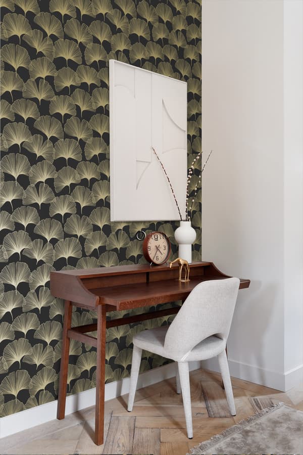 Origin Wallcoverings tapet ginkgoblade sort og guld 0,53 x 10,05 m