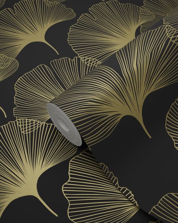 Origin Wallcoverings tapet ginkgoblade sort og guld 0,53 x 10,05 m