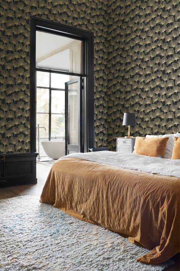 Origin Wallcoverings tapet ginkgoblade sort og guld 0,53 x 10,05 m