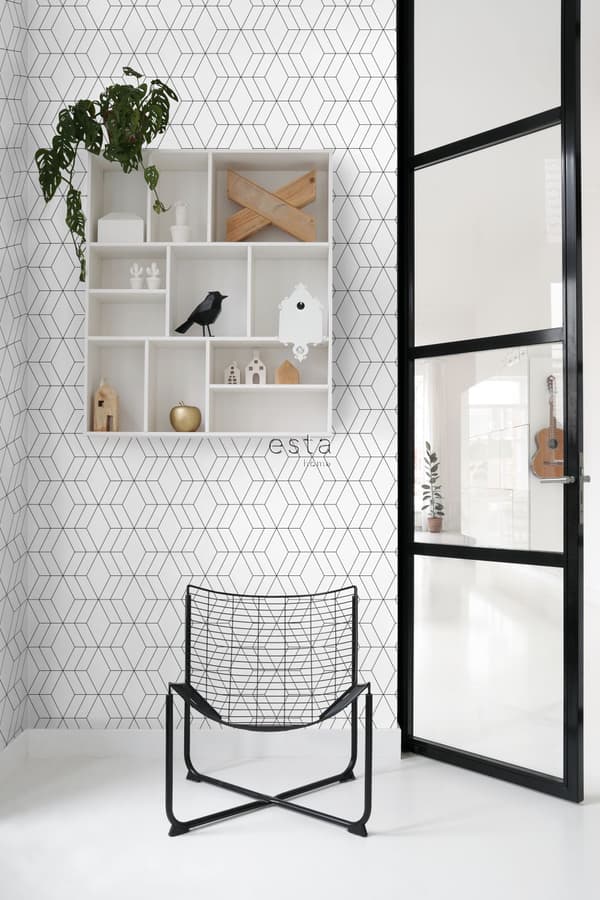 ESTAhome tapet art deco vitt och svart 0,53 x 10,05 m